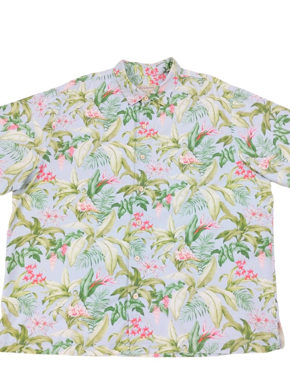 Tommy Bahama 100% Silk Hawaiian Shirt Mens 2XB, Blue Floral Tiki Aloha, 2XL Big